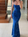 Sexy Spaghetti Strap Sleeveless Mermaid Satin Evening Prom Dresses Online, OLP870