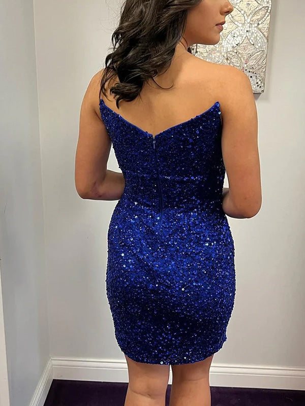 Sexy V-neck Sleeveless Short Mermaid Sequin Homecoming Dresses For Party Online, HD0796