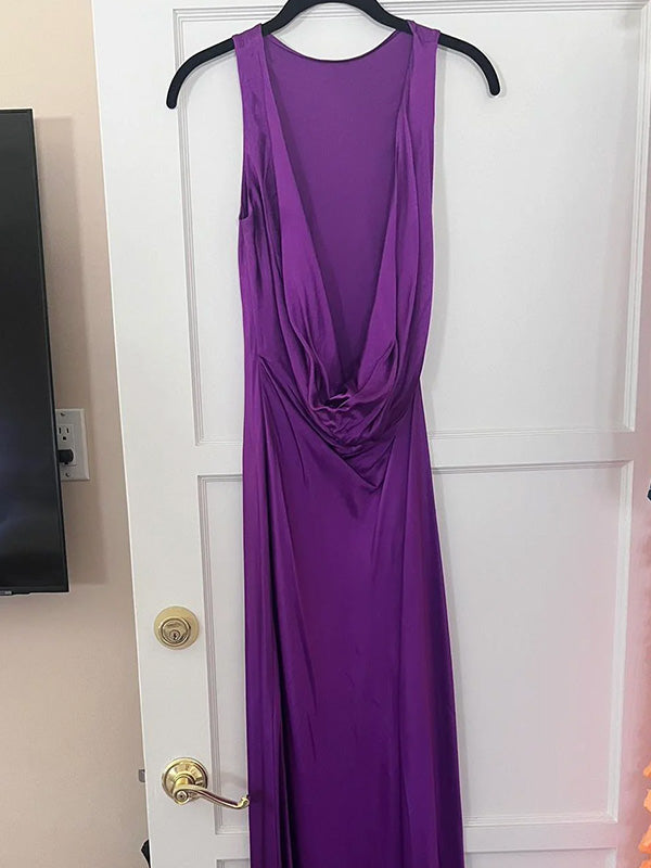 Sexy Halter Strap Sleeveless Mermaid Satin Long Prom Dresses For Party Online, OL420