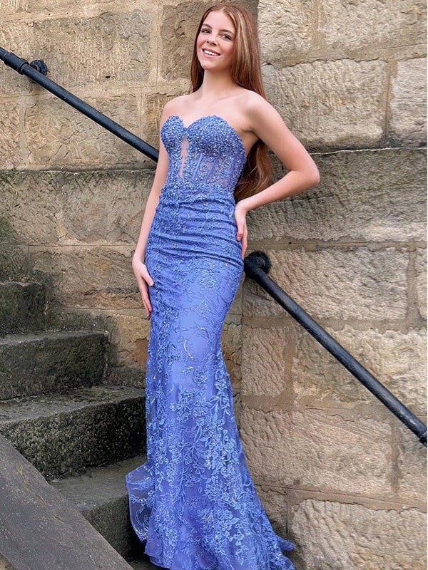 Sexy Sweetheart Mermaid Lace Long Prom Dresses With Trailing For Party Online, OL332