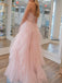 Unique Sweetheart Pink Ruffles Tulle A-line Long Prom Dress Online, OL316