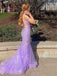 Elegant Spaghetti Strap Sleeveless Mermaid Lace Long Evening Prom Dresses Online, OLP763