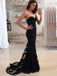 Sexy Sweetheart Sleeveless Mermaid Lace Tulle Black Long Prom Dresses Online, OL476