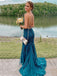 Elegant Spaghetti Strap Sleeveless Mermaid Lace Long Evening Prom Dresses Online, OLP636