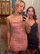 Sexy Spaghetti Strap Sleeveless Mermaid Sequin Pink Short Homecoming Dresses For Party Online, HD1035