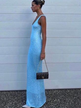 Shiny Spaghetti Strap Sleeveless Mermaid Sequin Evening Prom Dresses Online, OLP1070