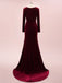 Elegant V-neck Full Sleeve Mermaid Velvet Long Prom Dresses With Trailing For Party Online, OL328