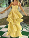 Cute Spaghetti Strap Sleeveless A-line Ruffles Long Prom Dresses Online, OLP608