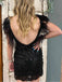 Sexy V-neck Cap Sleeve Short Mermaid Black Homecoming Dresses For Party Online, HD0812