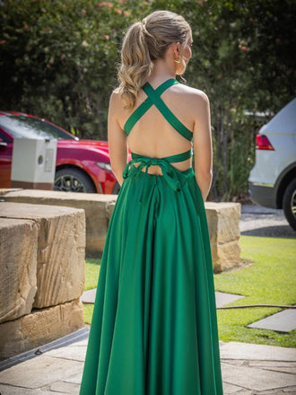 Soft V-neck Sleeveless A-line Satin Evening Prom Dresses Online, OLP1101