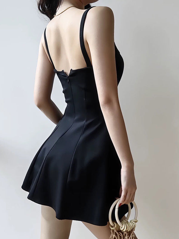 Sexy Square Sleeveless A-line Satin Short Black Homecoming Dresses For Party Online, HD01004