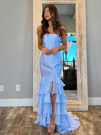 Sexy Sweetheart Sleeveless Mermaid Satin Evening Prom Dresses Online, OLP818
