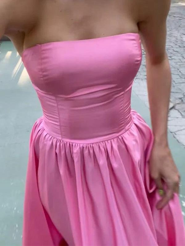 Cute Sweetheart Sleeveless A-line Satin Long Evening Prom Dresses Online, OLP787