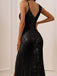 Sexy V-neck Sleeveless Mermaid Satin Evening Prom Dresses Online, OLP946