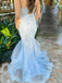 Gorgeous Spaghetti Strap Sleeveless Lace Mermaid Tulle Long Prom Dresses With Trailing For Party Online, OL348