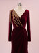 Elegant V-neck Full Sleeve Mermaid Velvet Long Prom Dresses With Trailing For Party Online, OL328