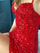 Sexy Spaghetti Strap Sleeveless Short Mermaid Red Sequin Homecoming Dresses For Party Online, HD0900