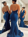 Sexy Halter V-neck Sleeveless Mermaid Satin Long Prom Dresses With Trailing For Party Online, OL368