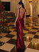 Sexy V-neck Sleeveless Mermaid Satin Long Evening Prom Dresses Online, OLP740