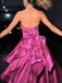 Unique Gown Sweetheart Sleeveless A-line Satin Ruffles Long Prom Dresses Online, OL582