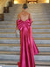 Soft Spaghetti Strap Sleeveless A-line Satin Long Evening Prom Dresses Online, OLP748