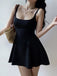 Sexy Square Sleeveless A-line Satin Short Black Homecoming Dresses For Party Online, HD01004