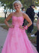 Elegant Spaghetti Strap Sleeveless A-line Tulle Long Prom Dresses With Slit For Party Online, OL384