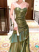 Elegant Spaghetti Strap Sleeveless Mermaid Satin Long Prom Dresses Online, OLP620