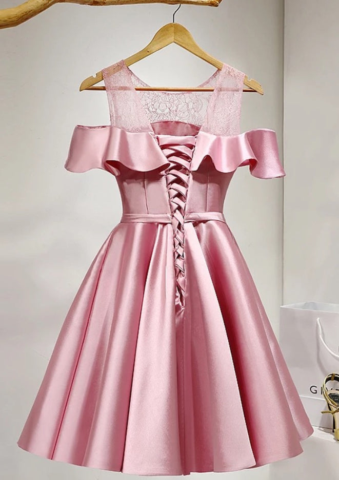 Elegant A-line Off the Shoulder Dusty Pink Short Homecoming Dresses Online, HD0643