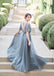 Chiffon Half Sleeves A-line Grey Long Bridesmaid Dresses Online, BG408