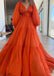 New Arrival Long Sleeves Deep V-neck Chiffon A-line Orange Evening Prom Dress, OL020