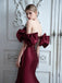 New Arrival Sexy Off the Shoulder Mermaid Burgundy Satin Prom Dress, OL016