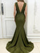 Elegant Green V-Neck Mermaid Long Prom Dress Ideas, Evening Party Dresses, OLP1272