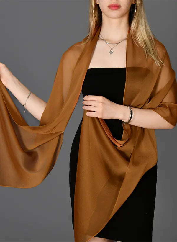Brown Chiffon Evening Shawl Formal Dress Wrap