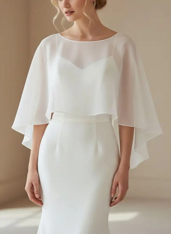 White Chiffon Bridal Cape Ivory Wedding Cover Up