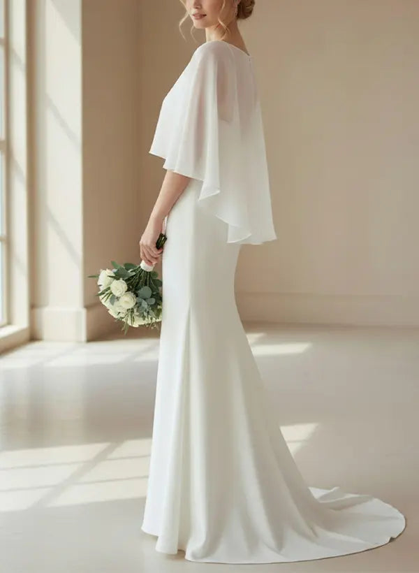 White Chiffon Bridal Cape Ivory Wedding Cover Up