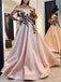 Elegant Off the Shoulder A-line Applique Pink Evening Prom Dress Online, OL081