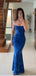 Sexy Spaghetti Strap Sleeveless Mermaid Satin Evening Prom Dresses Online, OLP870