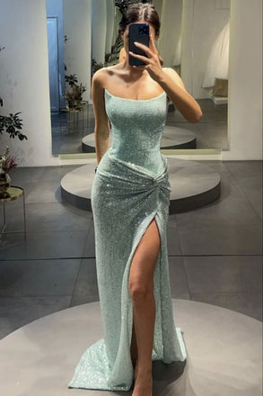 Sexy Sweetheart Sleeveless Mermaid Satin Evening Prom Dresses Online, OLP846