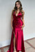 Sexy V-neck Sleeveless Mermaid Satin Evening Prom Dresses Online, OLP857