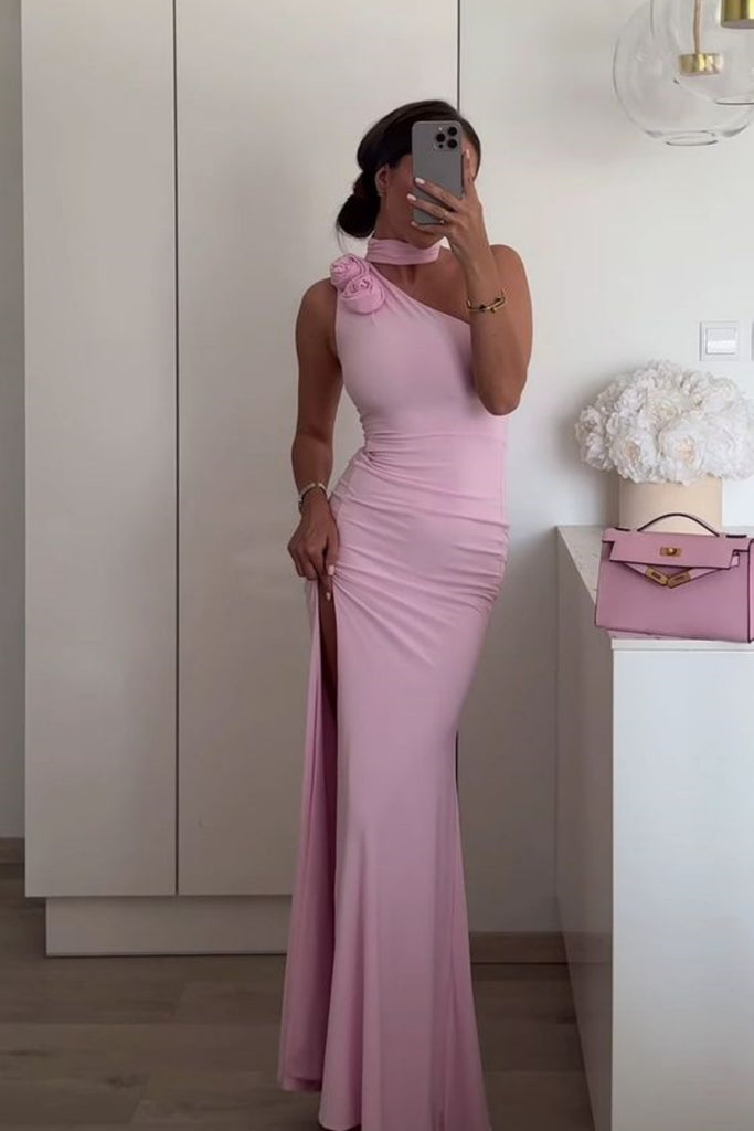 Formal One-shoulder Sleeveless Mermaid Jersey Long Evening Prom Dresses Online, OLP768