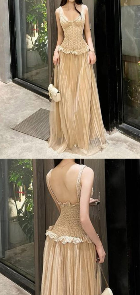 Elegant Scoop Sleeveless Mermaid Chiffon Long Evening Prom Dresses Online, OLP755