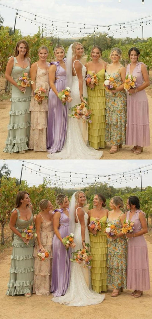 Mismatched Colorful Sleeveless A-line Bridesmaid Dresses Online, BG836