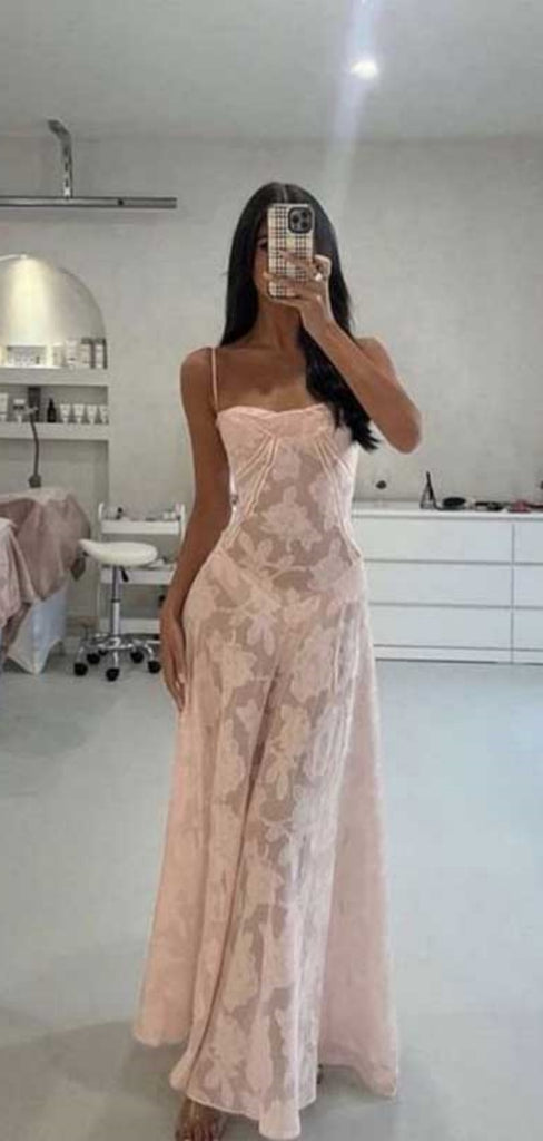 Sexy Spaghetti Strap Sleeveless Mermaid Tulle Pink Long Prom Dresses Online, OL496