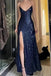 Shiny Spaghetti Strap V-neck Sleeveless Mermaid Sequin Prom Dresses With Slit Online, OL560