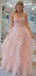 Unique Sweetheart Pink Ruffles Tulle A-line Long Prom Dress Online, OL316