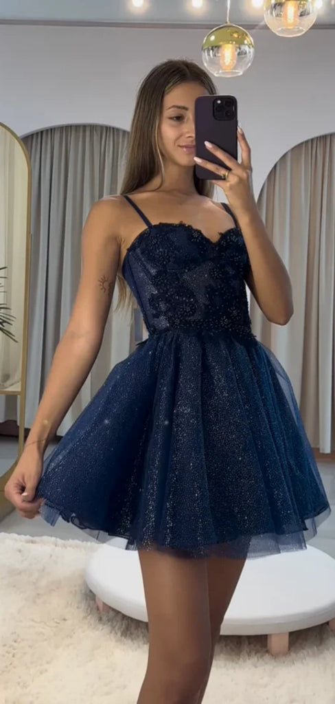 Formal Spaghetti Strap Sleeveless A-line Tulle Short Homecoming  Dresses For Party Online, HD1059