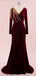 Elegant V-neck Full Sleeve Mermaid Velvet Long Prom Dresses With Trailing For Party Online, OL328