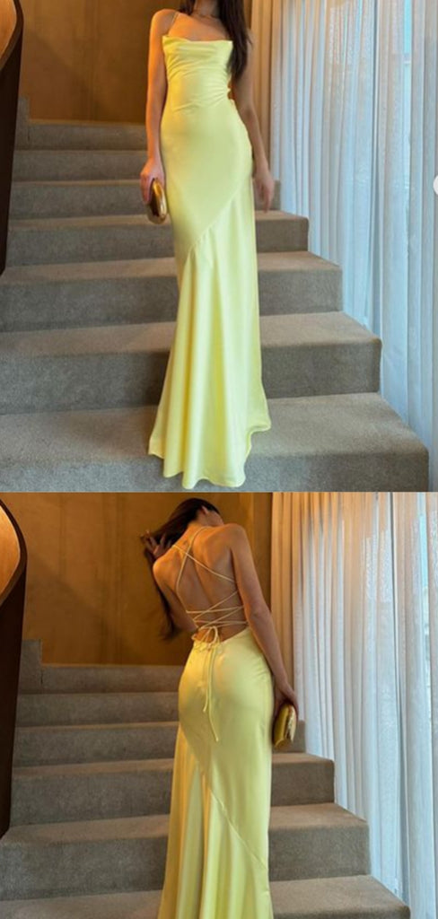 Soft Spaghetti Strap Sleeveless Mermaid Satin Long Evening Prom Dresses Online, OLP779