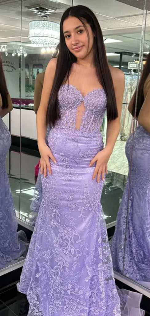 Elegant Sweetheart Sleeveless Mermaid Lace Long Prom Dresses For Party Online, OL336